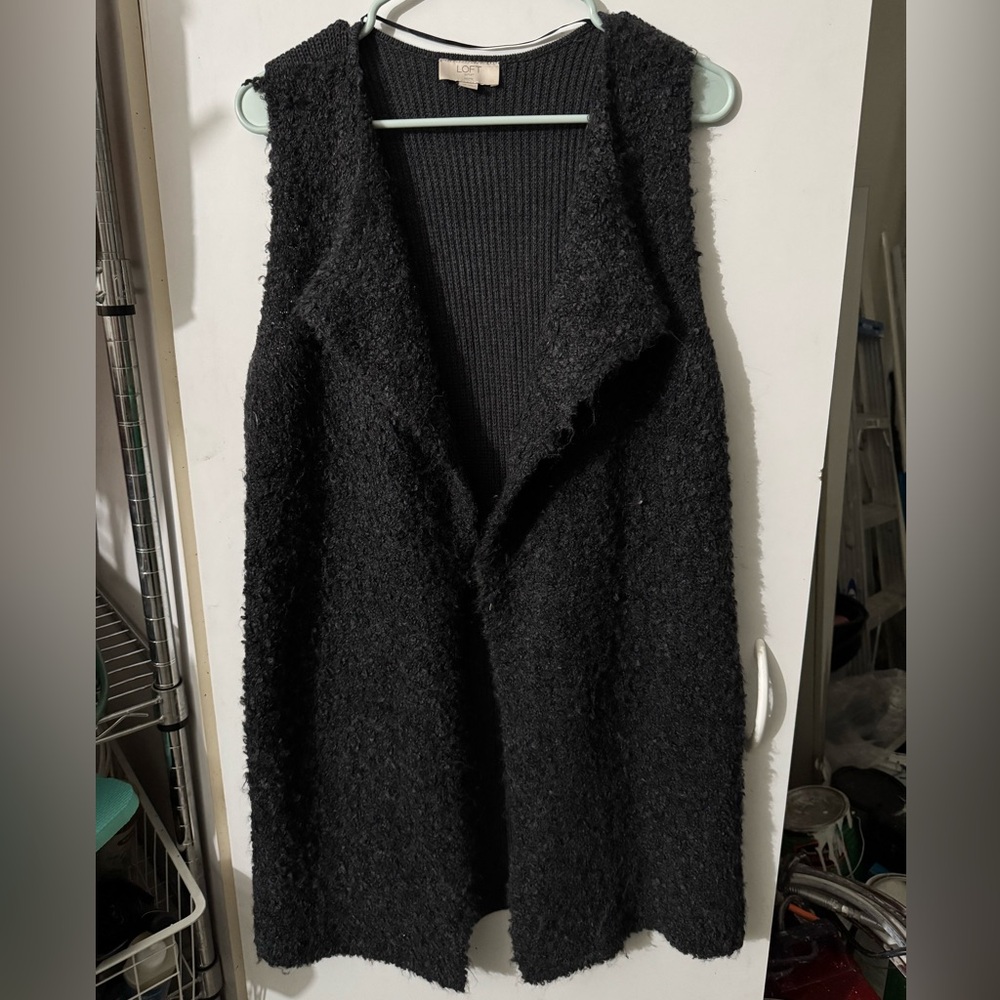 LOFT Outlet Black Textured Sleeveless Cardigan